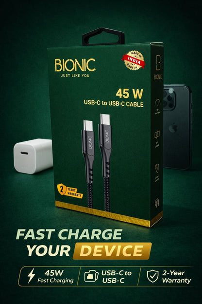 BIONIC 45W C TO C FAST CHARGING CABLE (BLACK)