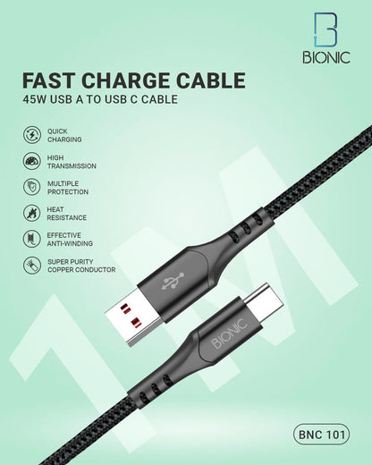 BIONIC 45W USB A TO USB C FAST CHARGING CABLE