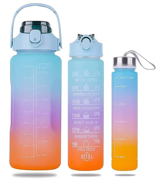 3-Piece Motivational Water Bottle Set – BPA-Free Hydration Bottles with Time & Inspiring Quotes