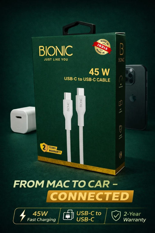 BIONIC 45W USB C TO C FAST CHARGING CABLE(WHITE)
